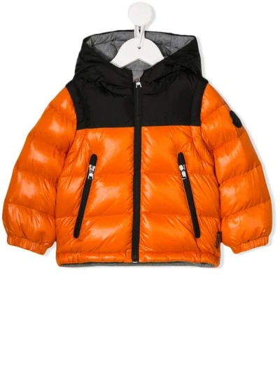 Shop Moncler Logo Hood Puffer Jacket In Orange
