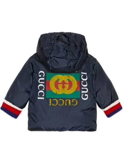 Shop Gucci Logo Nylon Jacket In Blue