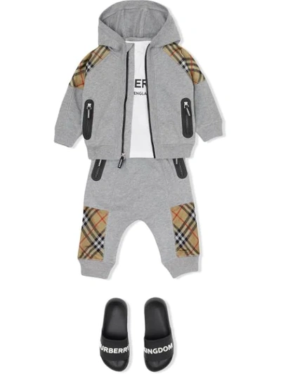 Shop Burberry Vintage Check Panel Cotton Hooded Top In Grey