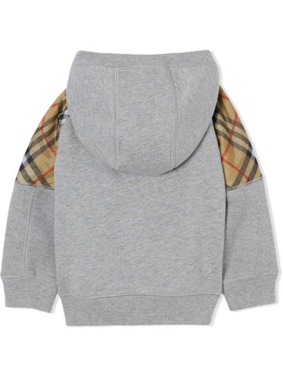 Shop Burberry Vintage Check Panel Cotton Hooded Top In Grey