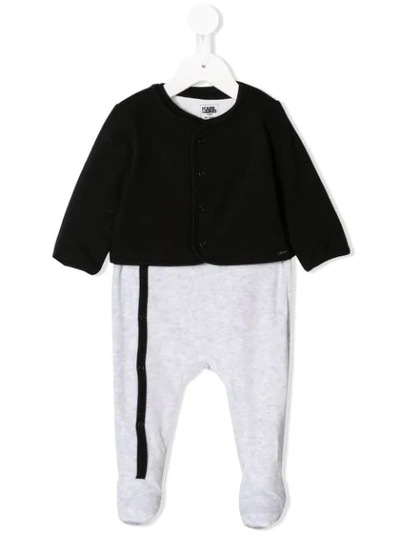 Shop Karl Lagerfeld Logo Print Pajamas With Cardigan In Grey