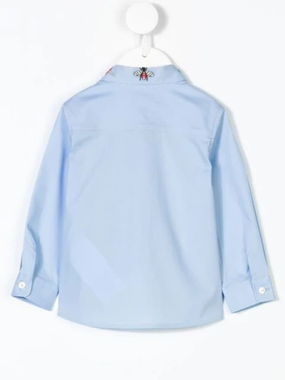 Shop Gucci Embroidered Collar Shirt In Blue