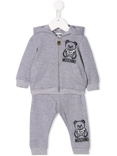 Shop Moschino Logo Print Tracksuit In Grey