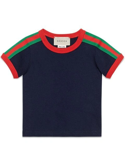 Shop Gucci Baby T-shirt With Web And Kingsnake In Blue