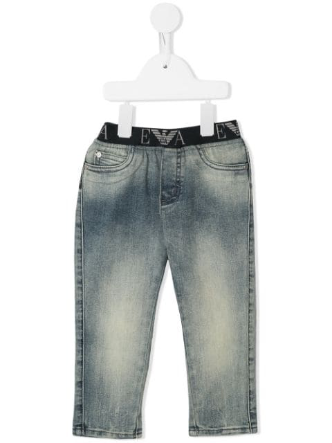 Emporio Armani Babies' Pull-on Logo Jeans In Blue | ModeSens