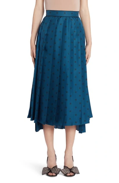 Shop Fendi Logo Print Asymmetrical Pleated Silk Skirt In F19ee Deco Blue