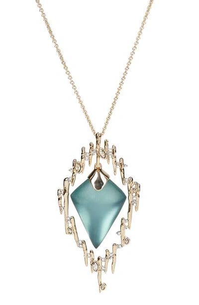 Shop Alexis Bittar Spiked Framed Long Pendant Necklace In Teal Blue