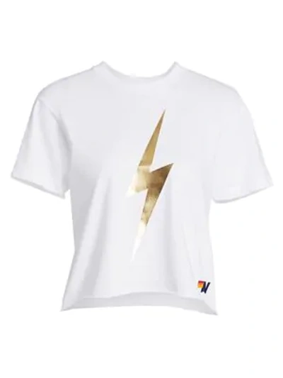 Shop Aviator Nation Lightening Bolt Boyfriend T-shirt In White Multi Gold