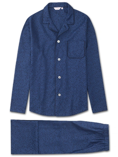 Shop Derek Rose Men's Modern Fit Pyjamas Paris 17 Cotton Jacquard Navy