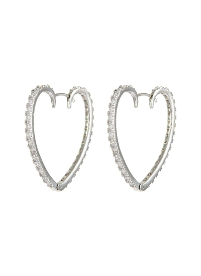 Shop Cz By Kenneth Jay Lane Heart Shaped Embellished Hoop Earrings In Metallic