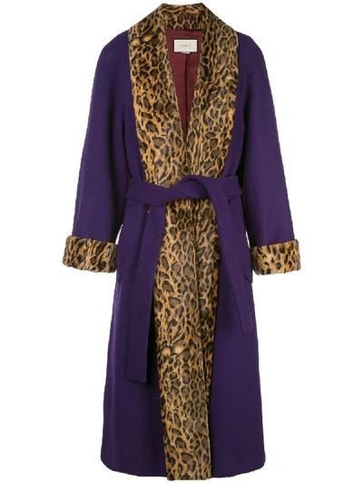 Shop Gucci Leopard Trim Purple Coat In Multicolor