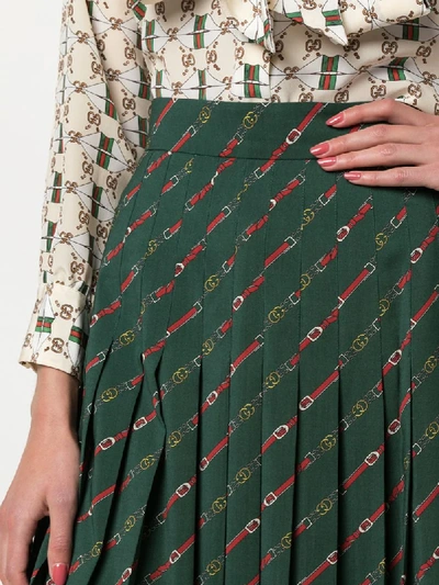 Shop Gucci Gg Horsebit Print Pleated Skirt In Green