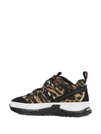 Shop Burberry Leopard Print Union Sneakers In Brown