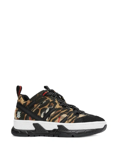 Shop Burberry Leopard Print Union Sneakers In Brown