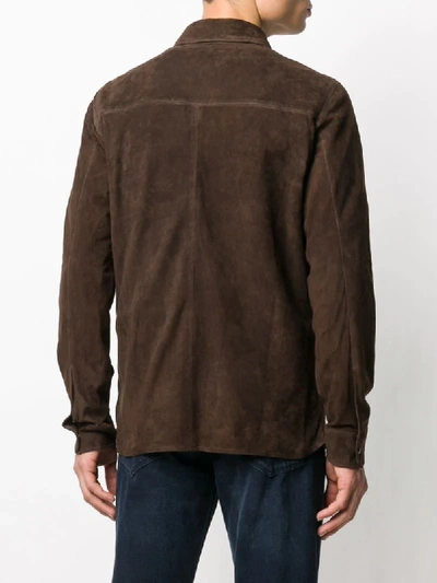 Shop Ajmone Suede Button Shirt In Brown