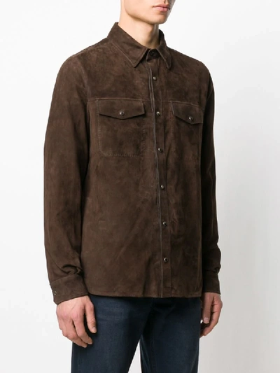 Shop Ajmone Suede Button Shirt In Brown