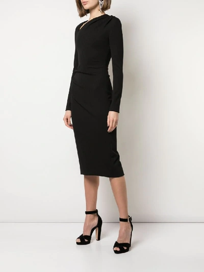 Shop Christian Siriano Fitted Ruched Midi Dress In Black