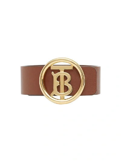 Shop Burberry Tb Motif Leather Bracelet In Brown