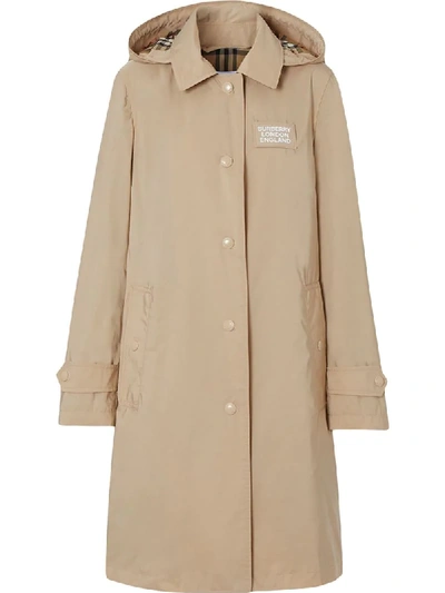 Shop Burberry Logo Patch Parka Coat In Neutrals