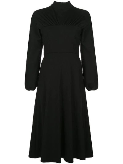Shop Christian Siriano Mock Neck Crepe Dress In Black