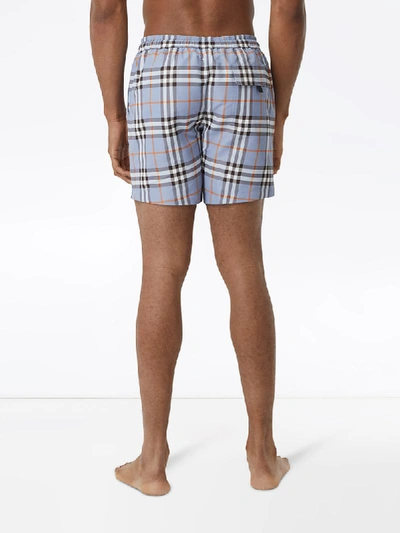 Shop Burberry Check Swim Shorts In Blue