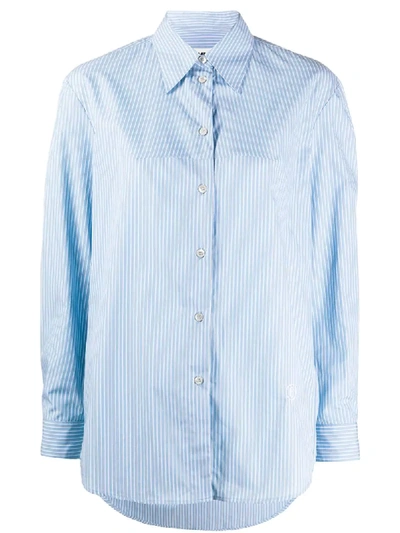 Shop Mm6 Maison Margiela Stitch Detail Striped Shirt In Blue