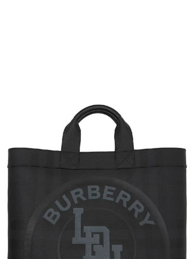 Shop Burberry Large London Check Tote In Black