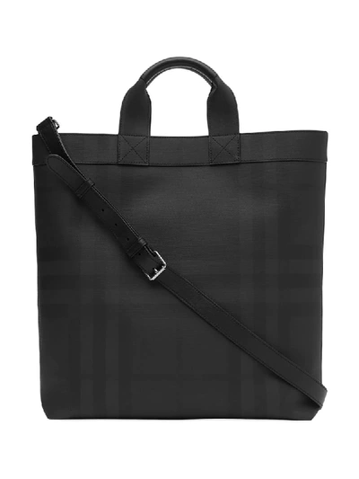 Shop Burberry Large London Check Tote In Black