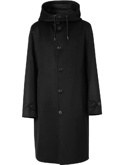 Shop Burberry Hooded Single-breasted Coat In Black