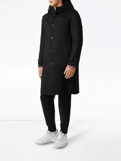 Shop Burberry Hooded Single-breasted Coat In Black