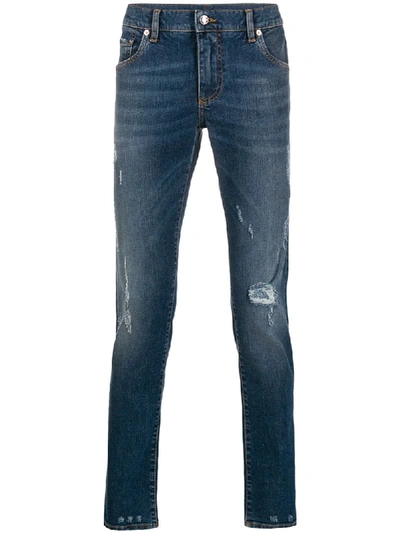 Shop Dolce & Gabbana Distressed Skinny Jeans In Blue