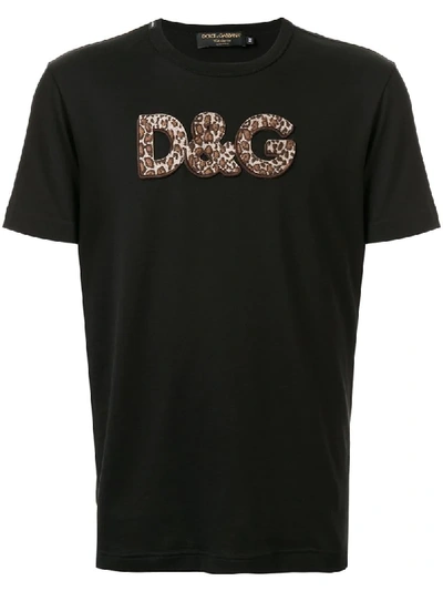 Shop Dolce & Gabbana Leopard Patch Logo T-shirt In Black