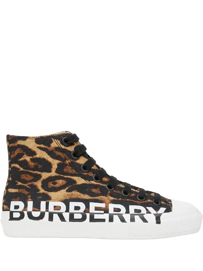 Shop Burberry Leopard Print Hi-top Sneakers In Neutrals