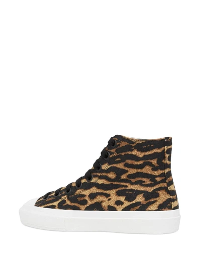 Shop Burberry Leopard Print Hi-top Sneakers In Neutrals