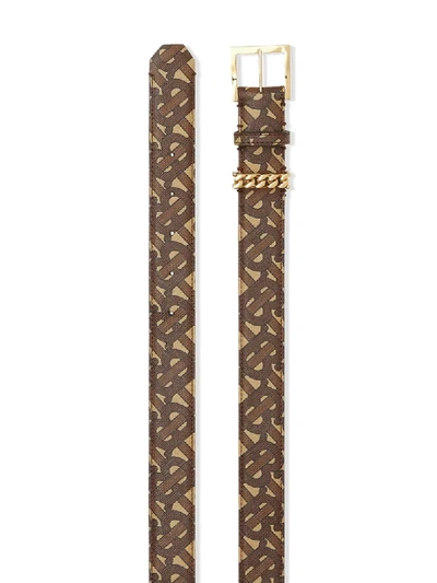 Shop Burberry Chain Detail Monogram Print Belt In Brown