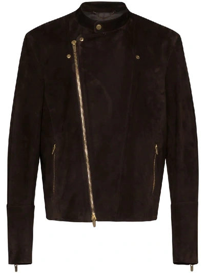 Shop Ajmone Bonaudo Zip-front Biker Jacket In Brown