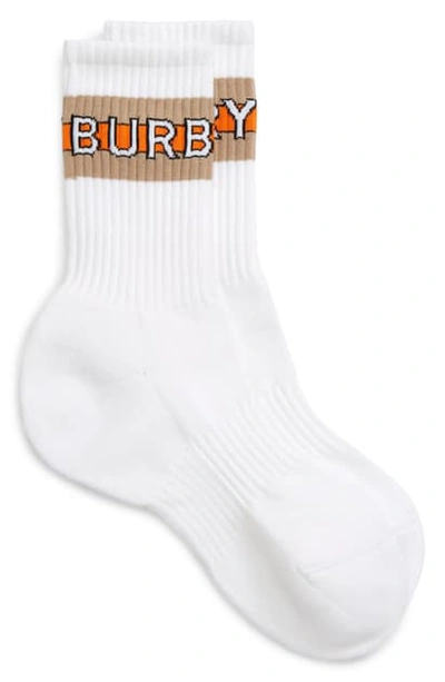 Shop Burberry Logo Stripe Crew Socks In White