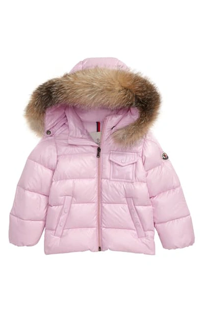 Shop Moncler K2 Water Resistant Hooded Down Jacket With Genuine Fox Fur Trim In Pink