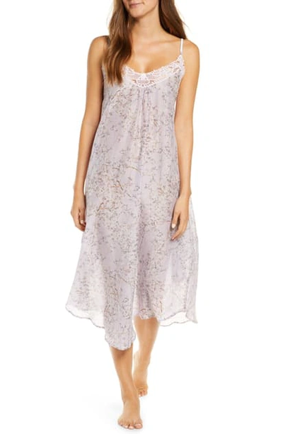 Shop Papinelle Cherry Blossom Crochet Trim Cotton & Silk Nightgown In Lilac