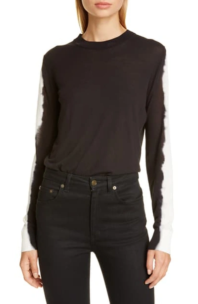 Shop Proenza Schouler Tie Dye Sleeve Cotton Blend Sweater In Black/ White