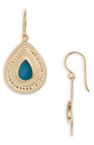 Shop Anna Beck Medium Blue Quartz Drop Earrings In Gold/ Blue
