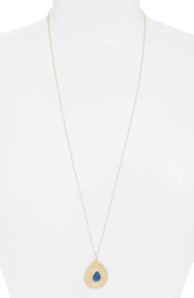 Shop Anna Beck Long Stone Teardrop Pendant Necklace In Gold/ Blue
