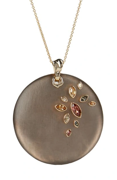Shop Alexis Bittar Navette Crystal Large Disc Pendant Necklace In Chocolate