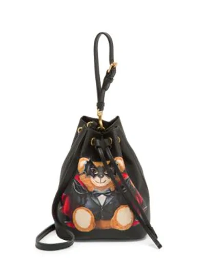 Shop Moschino Vampire Bear Bucket Bag In Black Multi