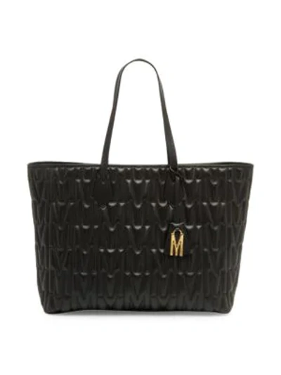 Shop Moschino Women's Embossed Leather Tote In Black