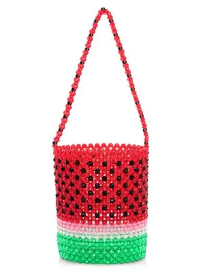 Shop Susan Alexandra Watermelon Beaded Bucket Bag In Red