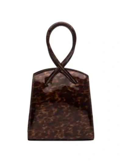 Shop Little Liffner Twisted Tortoise Patent Leather Wristlet In Brown