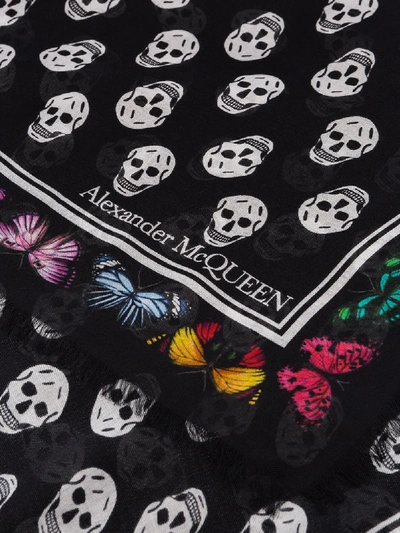 Shop Alexander Mcqueen Black Butterfly Skull Print Scarf