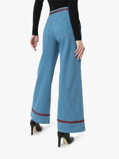 Shop Gucci Blue Trim Detail Wide Leg Jeans