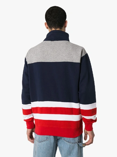 Shop Polo Ralph Lauren Striped Logo Sweatshirt In Blue